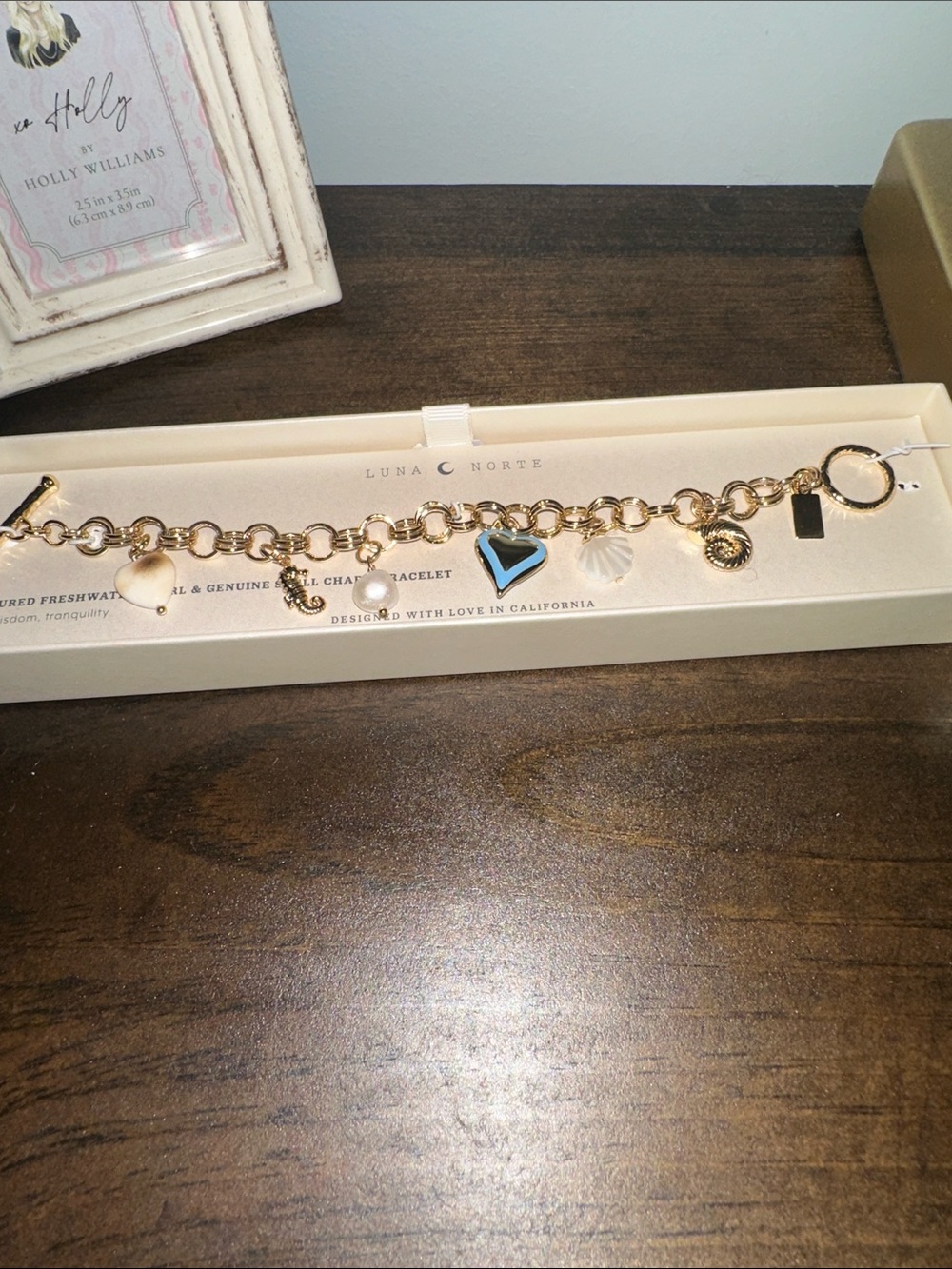 Luna Norte Gold Charm Link Bracelet with Pearl & Heart Charm